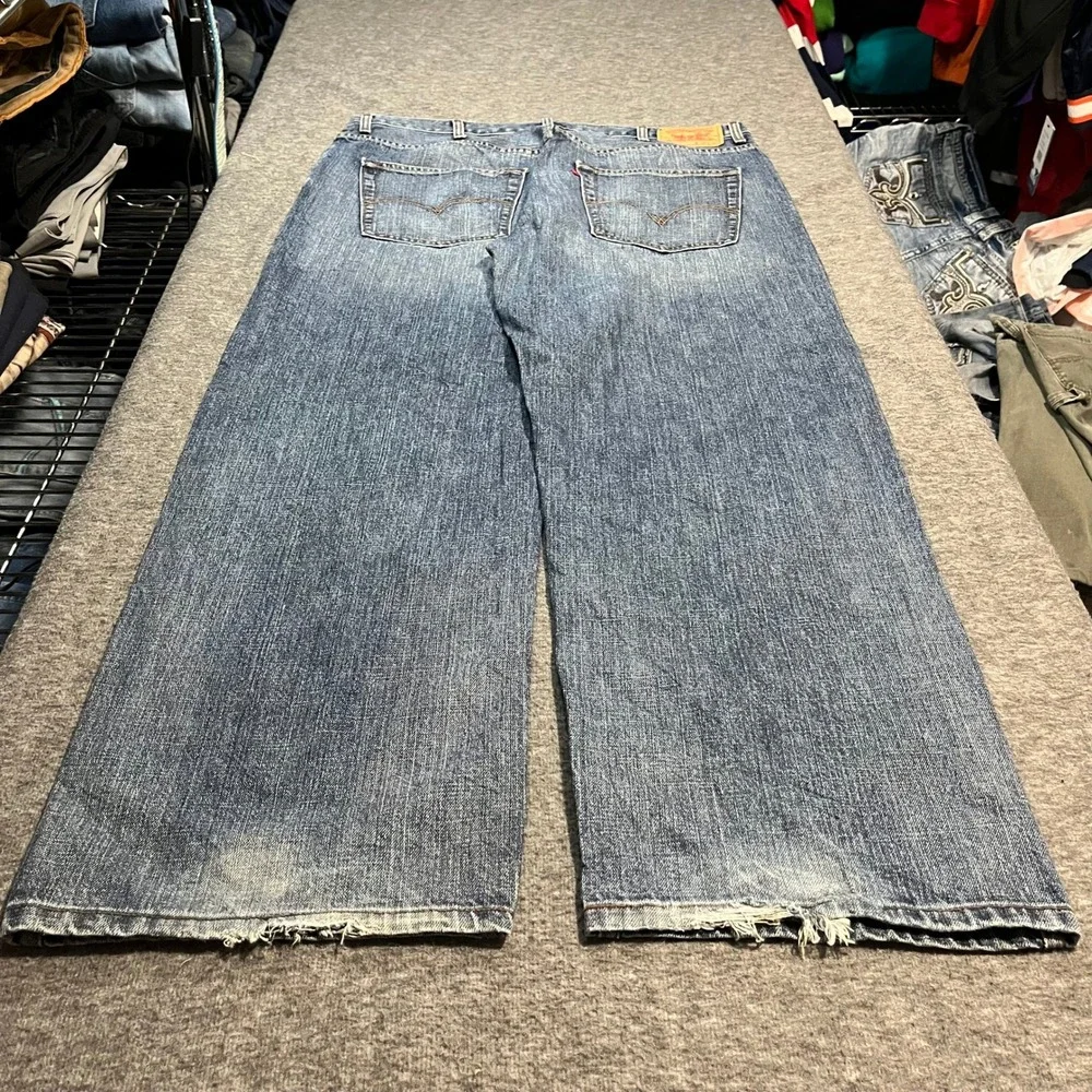 Levis 569 Loose Straight Leg Jeans Blue Denim Mens 38x32 Distressed 00569-0162
